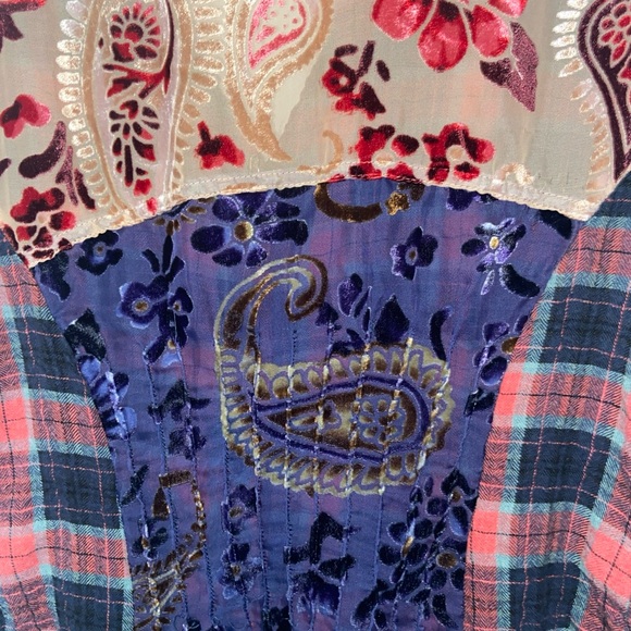 Aratta Silent Journey Womens Top Sz Medium Plaid Mixed Media Velvet Burnout - Picture 13 of 14